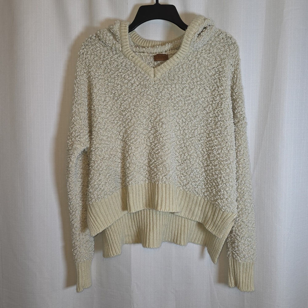 POL Cream Color Popcorn Hooded Pullover Oversized Sweater Women's Size Small